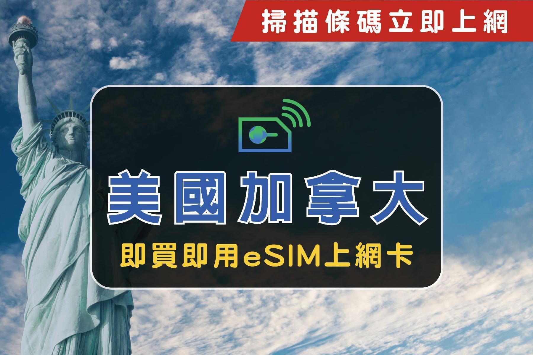 ●eSIM美國+加拿大14天每日1GB超過斷網上網卡1