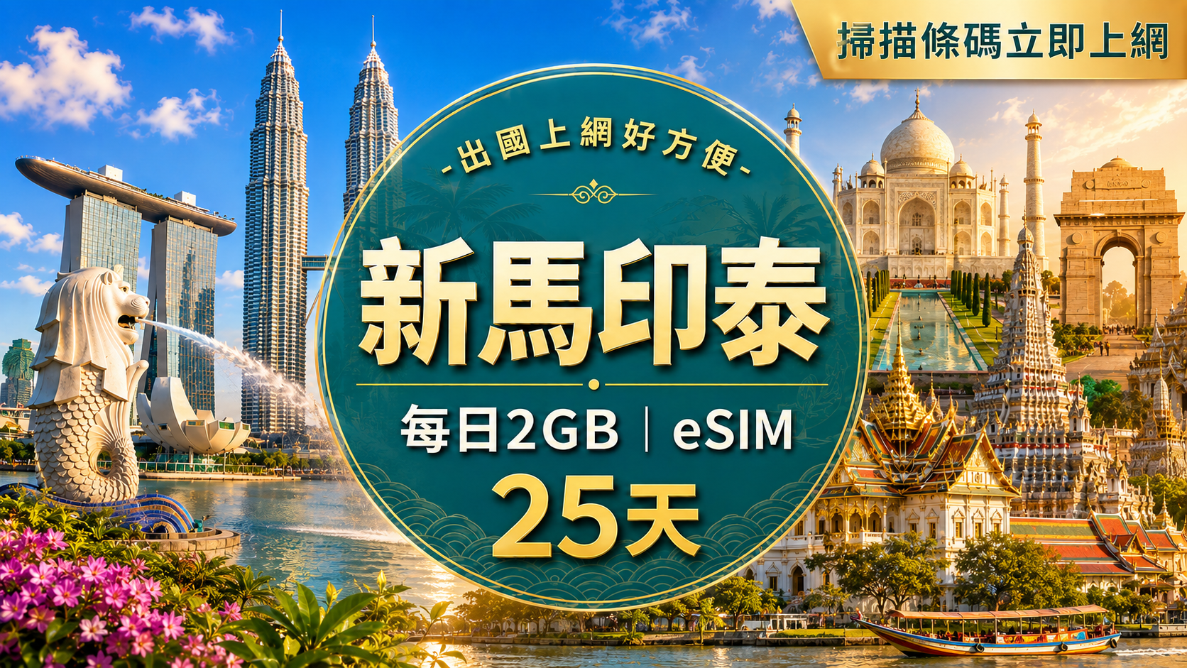 ⓦeSIM新馬印泰-每日2GB上網卡-25天1
