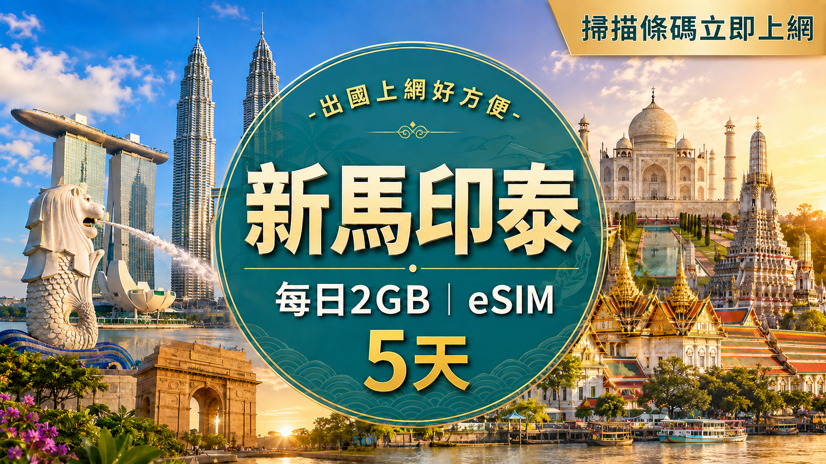 ⓦeSIM新馬印泰-每日2GB上網卡-5天1